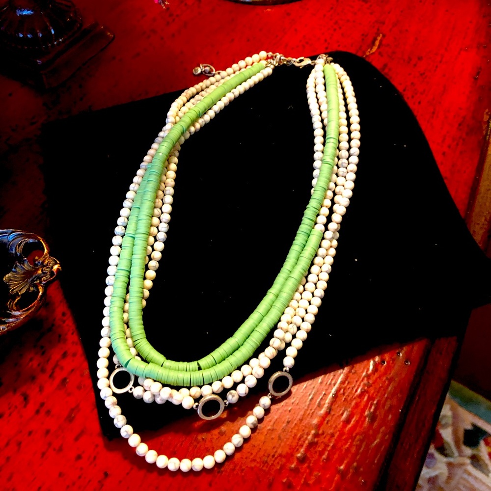 Cabi Spring 2023 Green and White Beaded Necklace